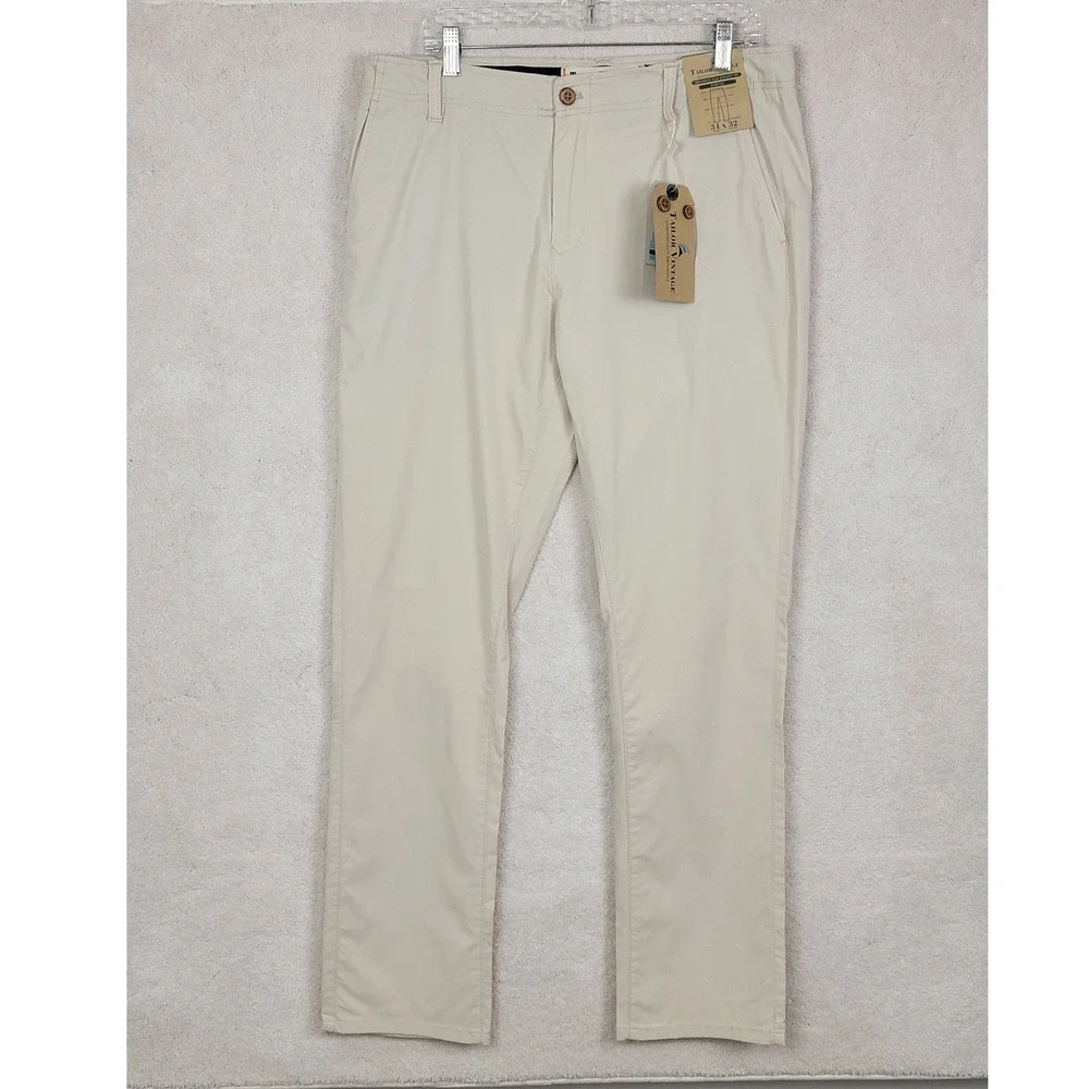 Tailor Vintage Greenwich Slim Straight Chinos 34x32 Pumice Beige Stretch Pants